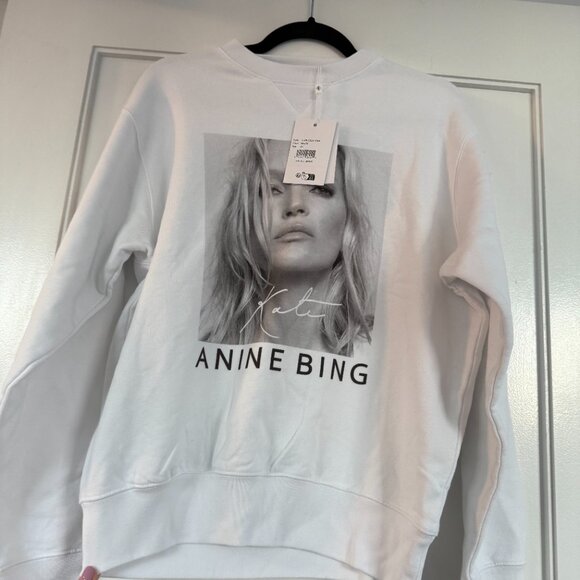 NWT Anine Bing Kate Moss Ramona Oversized Sweatshirt Crewneck White Sz Large - Picture 6 of 8